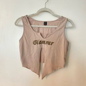 SHEIN Cream Crop Top with Gold Lettering
